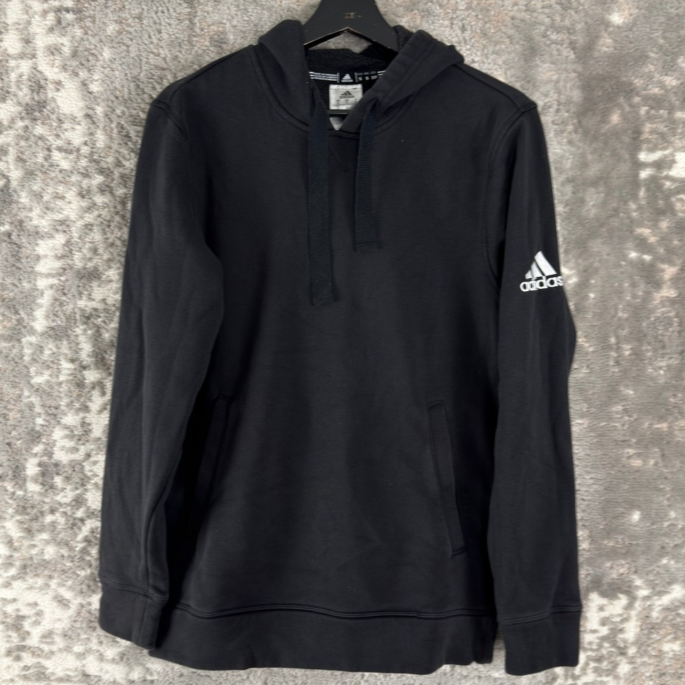 Adidas Size S Fleece Logo Pullover Hoodie Black Long Sleeve Mens